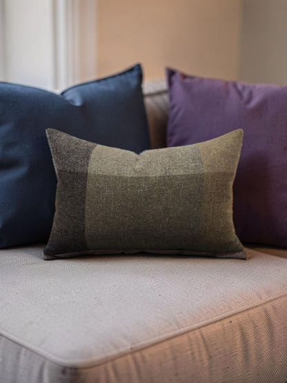 Lumbar Pillow Wool Check Cedar 12x18" Knife Edge Cover