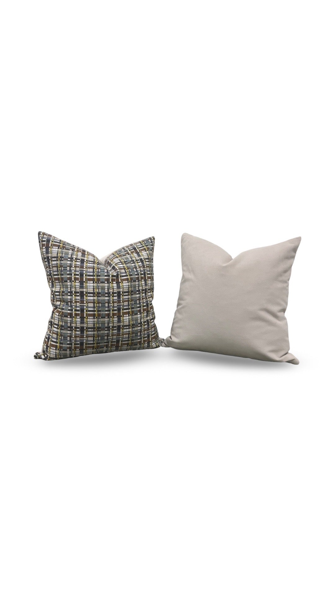 Decorative Pillow Stepped Plaid Quarry 22x22" Knife Edge Cover