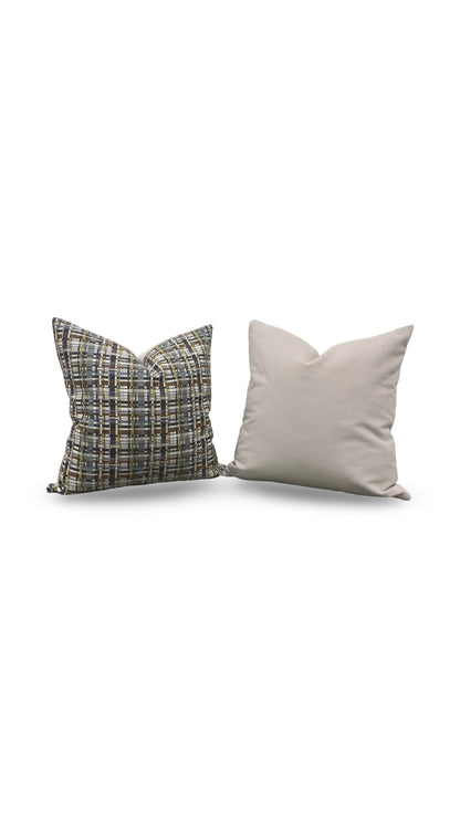 Decorative Pillow Stepped Plaid Quarry 22x22" Knife Edge Cover