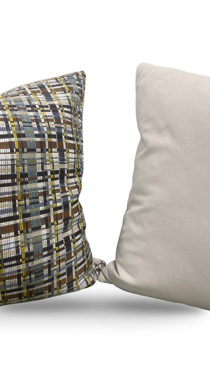 Decorative Pillow Stepped Plaid Quarry 22x22" Knife Edge Cover