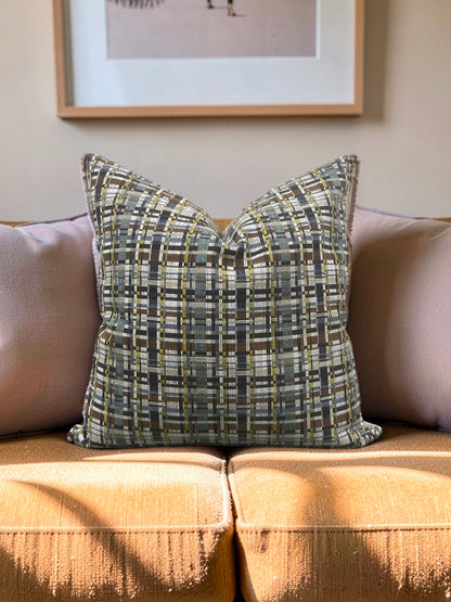 Decorative Pillow Stepped Plaid Quarry 20x20" Knife Edge Cover
