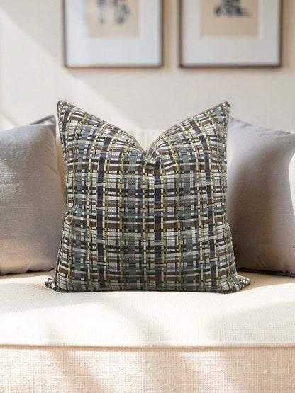 Decorative Pillow Stepped Plaid Quarry 22x22" Knife Edge Cover