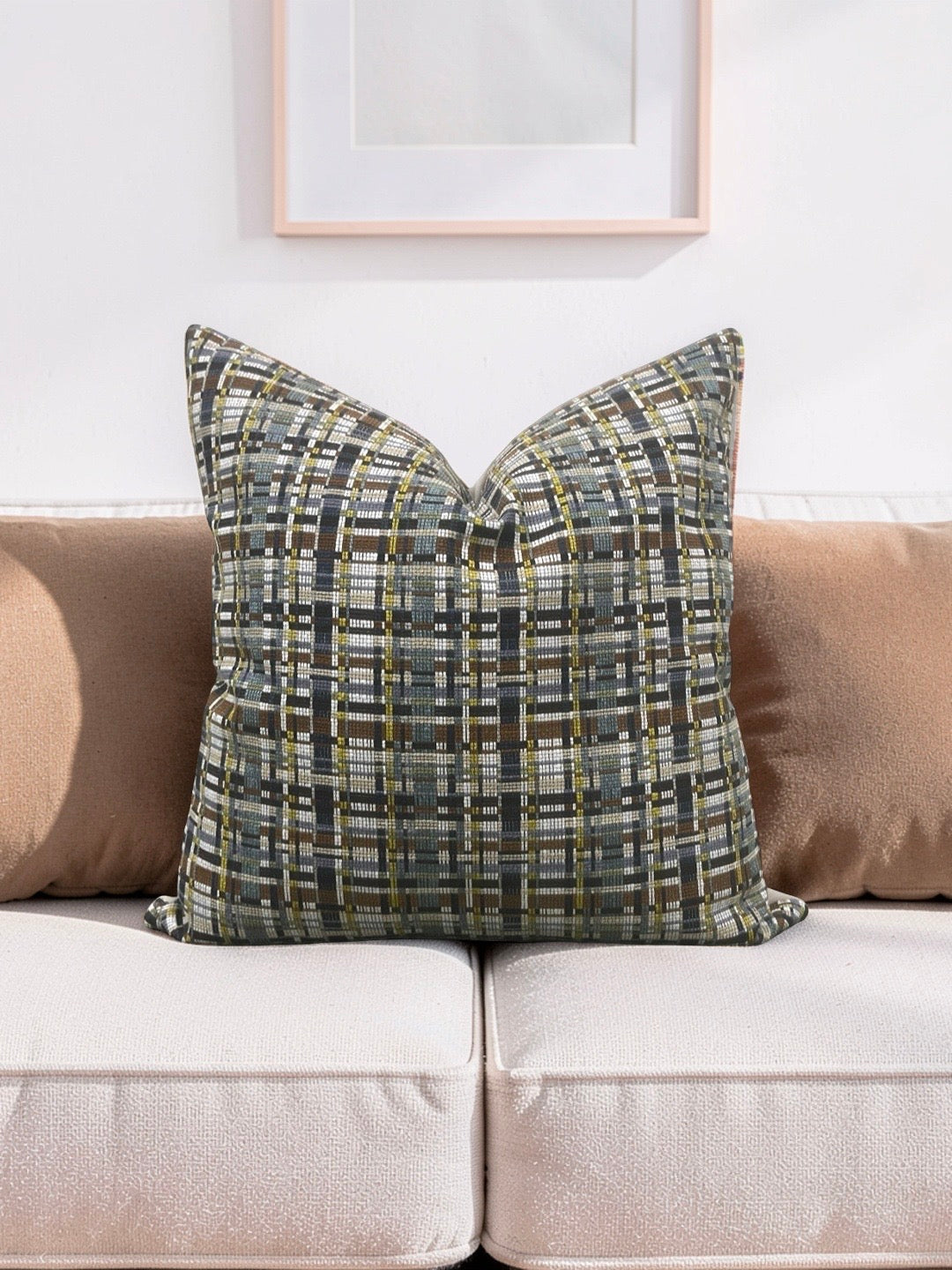 Decorative Pillow Stepped Plaid Quarry 20x20" Knife Edge Cover