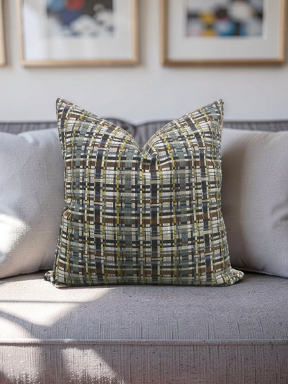 Decorative Pillow Stepped Plaid Quarry 22x22" Knife Edge Cover