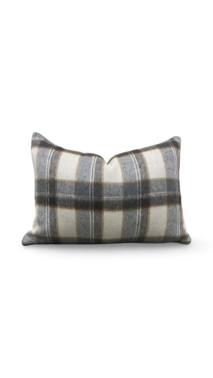 Plaid Lumbar Pillow Mapleton Wool Antelope 12x18" Knife Edge Cover
