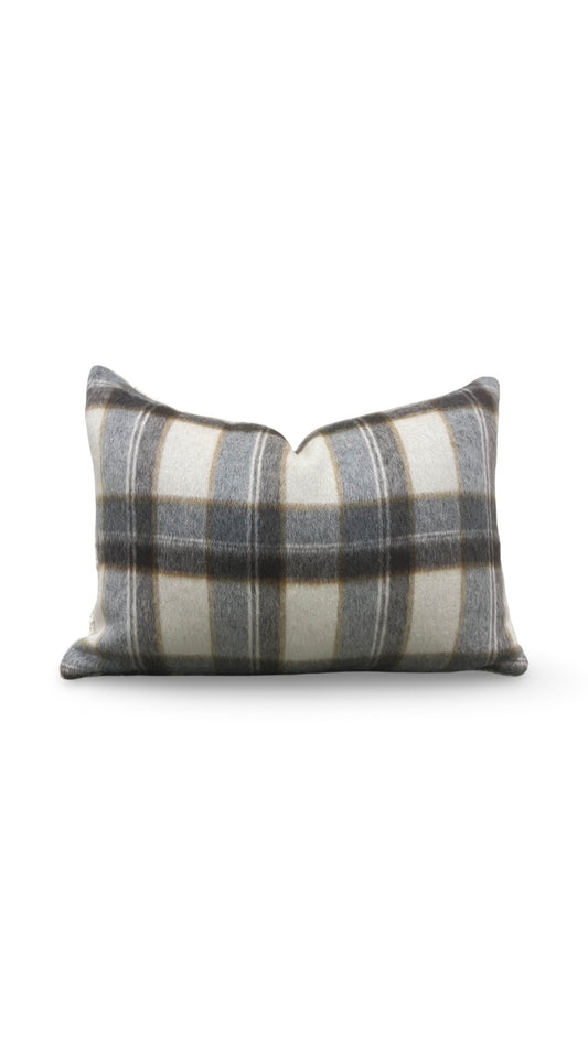 Plaid Lumbar Pillow Mapleton Wool Antelope 12x18" Knife Edge Cover