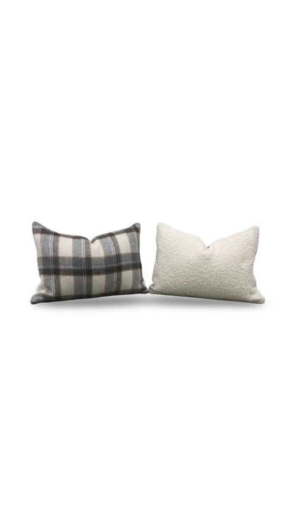 Plaid Lumbar Pillow Mapleton Wool Antelope 12x18" Knife Edge Cover