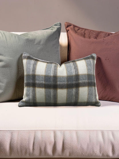 Plaid Lumbar Pillow Mapleton Wool Antelope 12x18" Knife Edge Cover