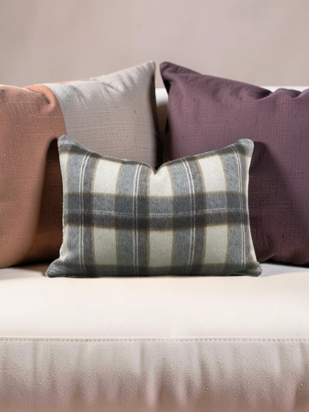 Plaid Lumbar Pillow Mapleton Wool Antelope 12x18" Knife Edge Cover
