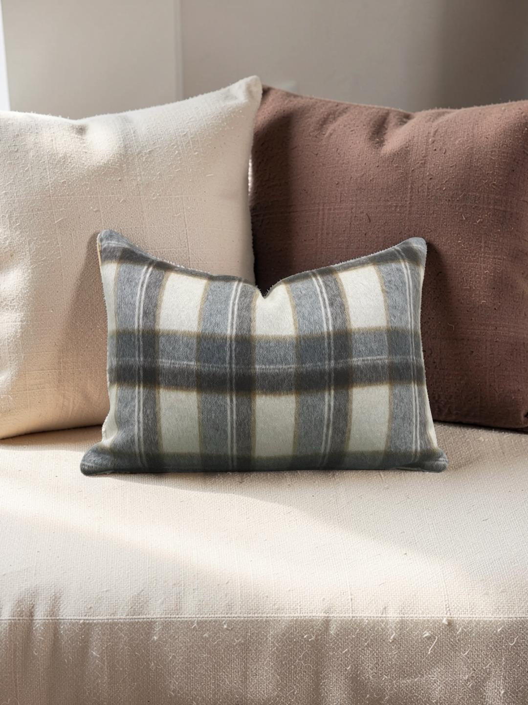 Plaid Lumbar Pillow Mapleton Wool Antelope 12x18" Knife Edge Cover