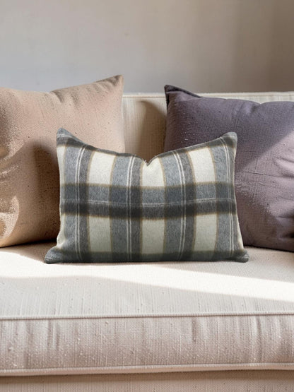 Plaid Lumbar Pillow Mapleton Wool Antelope 12x18" Knife Edge Cover