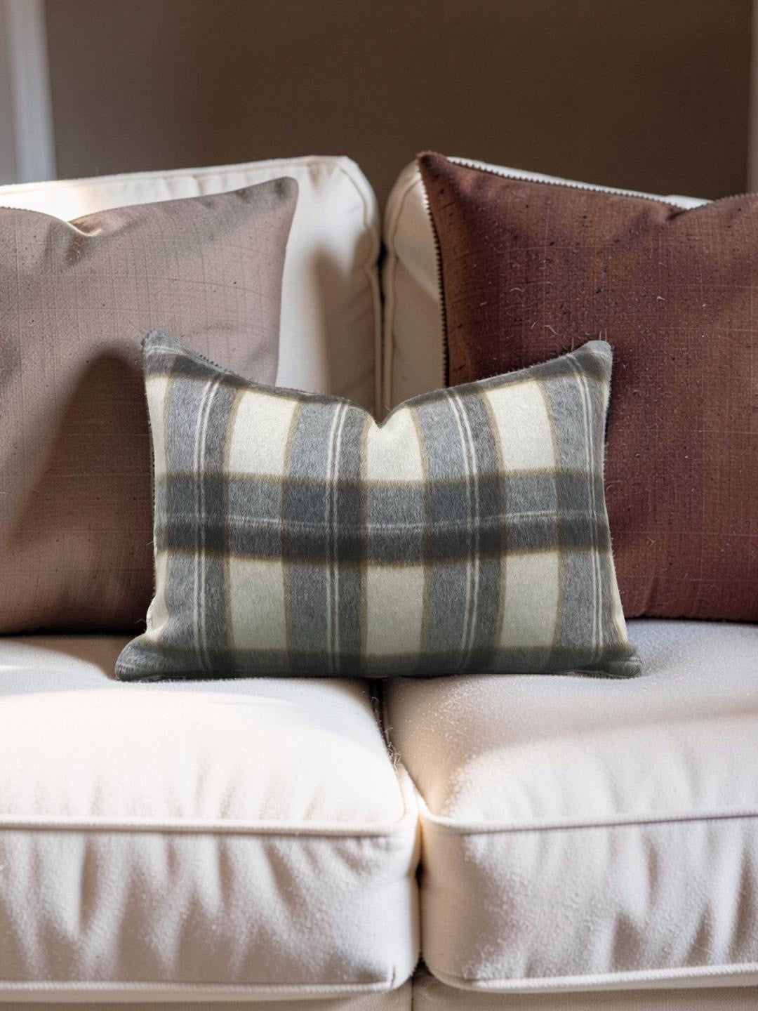 Plaid Lumbar Pillow Mapleton Wool Antelope 12x18" Knife Edge Cover