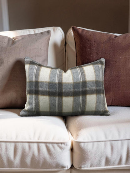 Plaid Lumbar Pillow Mapleton Wool Antelope 12x18" Knife Edge Cover