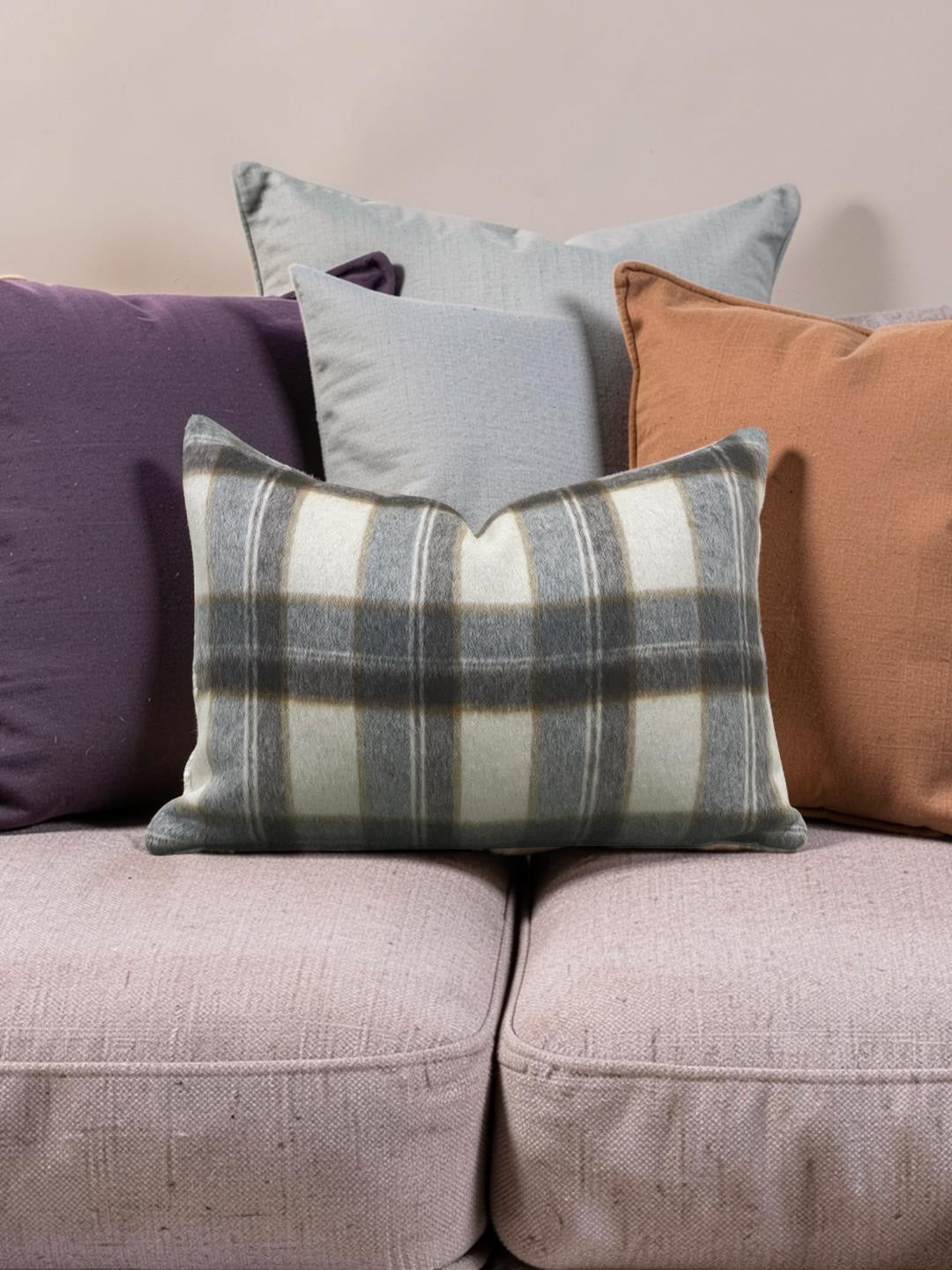 Plaid Lumbar Pillow Mapleton Wool Antelope 12x18" Knife Edge Cover