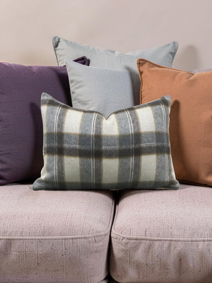 Plaid Lumbar Pillow Mapleton Wool Antelope 12x18" Knife Edge Cover