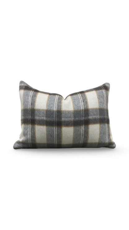 Plaid Lumbar Pillow Mapleton Wool Antelope 12x18" Knife Edge Cover