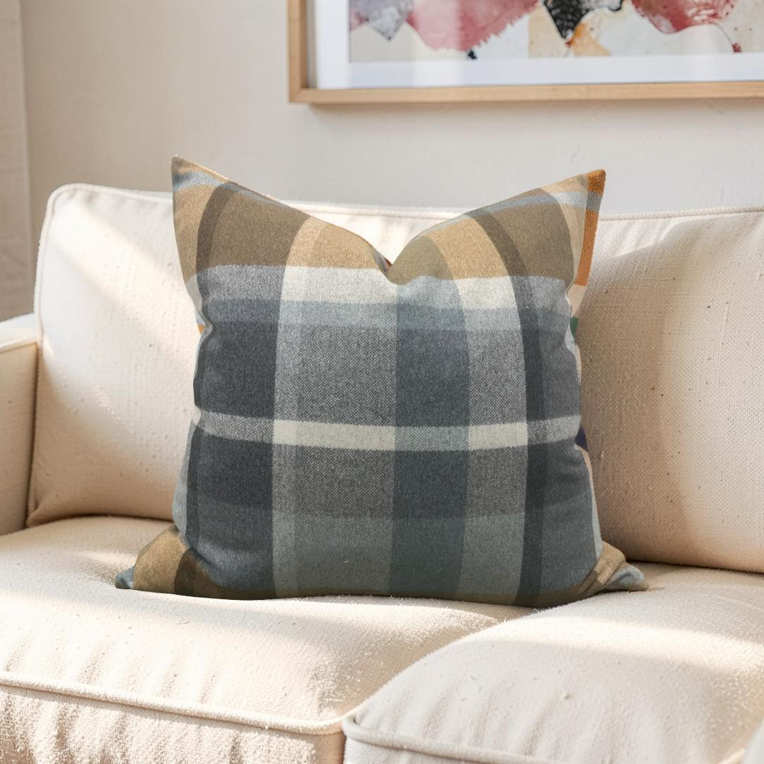 Misia Decorative Pillow Vanoise Ocre Bleu Nordique 24x24" Knife Edge Cover
