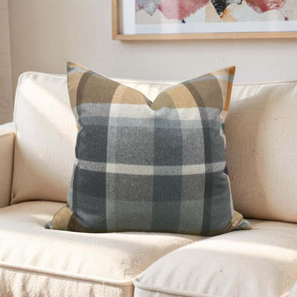 Misia Decorative Pillow Vanoise Ocre Bleu Nordique 24x24" Knife Edge Cover