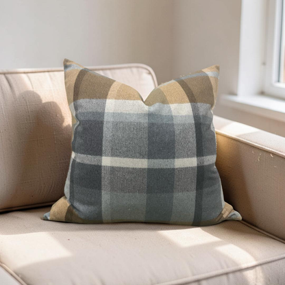 Misia Decorative Pillow Vanoise Ocre Bleu Nordique 24x24" Knife Edge Cover