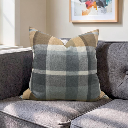 Misia Decorative Pillow Vanoise Ocre Bleu Nordique 24x24" Knife Edge Cover