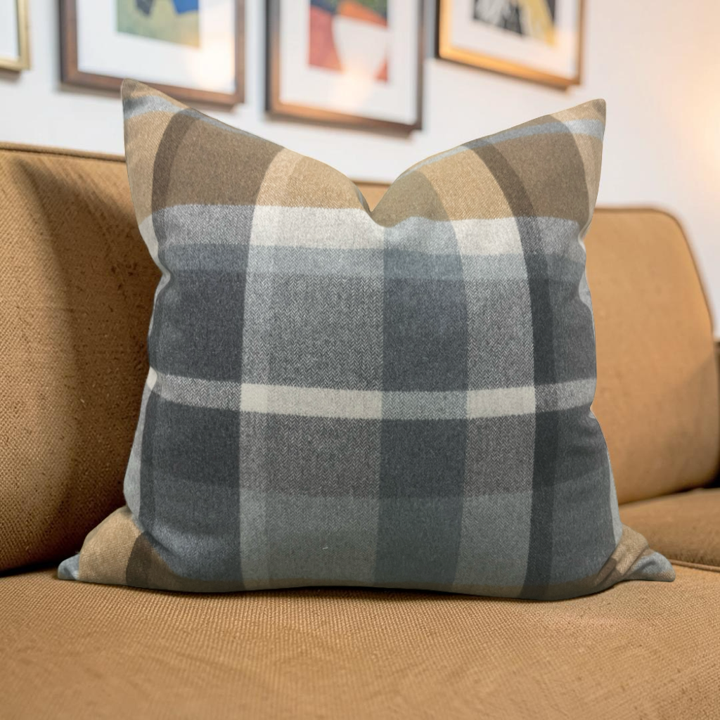 Misia Decorative Pillow Vanoise Ocre Bleu Nordique 24x24" Knife Edge Cover