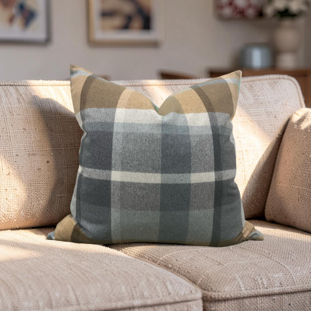 Misia Decorative Pillow Vanoise Ocre Bleu Nordique 24x24" Knife Edge Cover