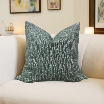 Luxury Fabric Faceted Fields Peacock 22x22" Knife Edge Decorative Throw Pillow