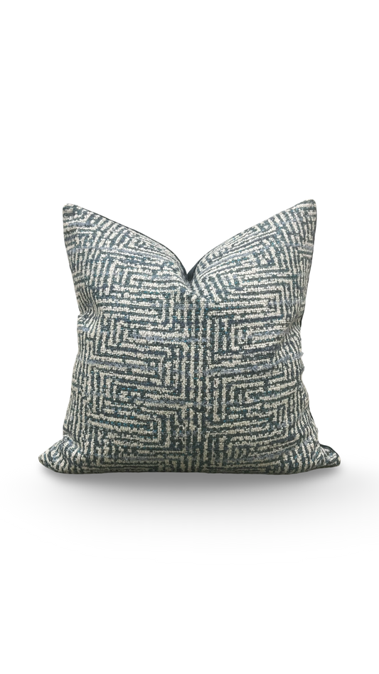 Geometric Decorative Pillow Aqua Cream and Blue 20x20" Knife Edge Cover