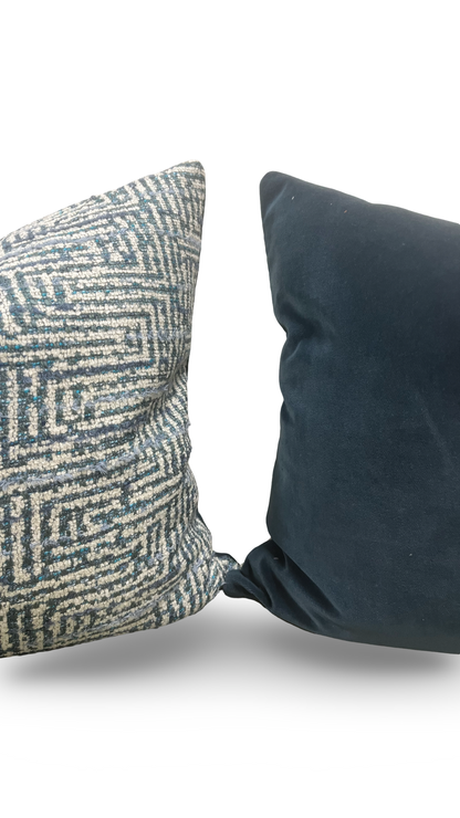 Geometric Decorative Pillow Aqua Cream and Blue 20x20" Knife Edge Cover