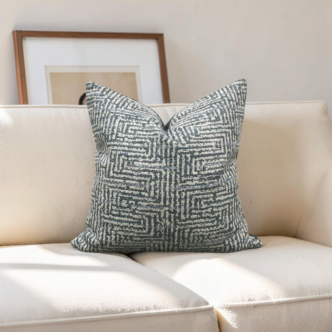 Geometric Decorative Pillow Aqua Cream and Blue 20x20" Knife Edge Cover
