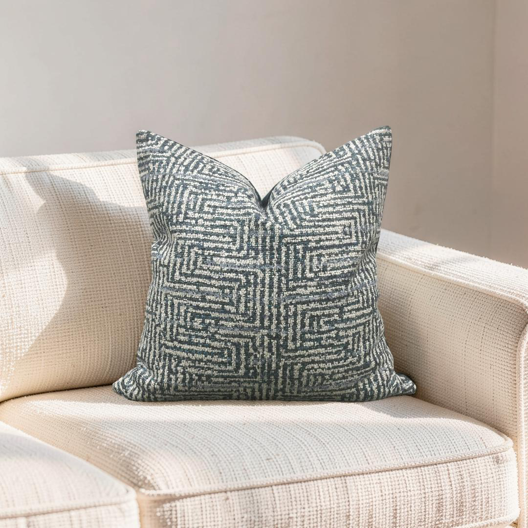 Geometric Decorative Pillow Aqua Cream and Blue 20x20" Knife Edge Cover