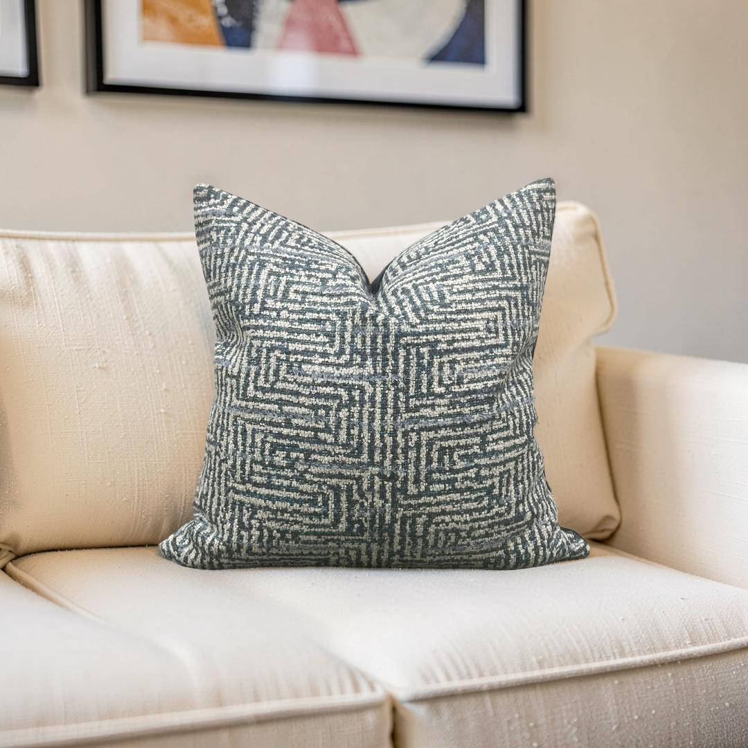 Geometric Decorative Pillow Aqua Cream and Blue 20x20" Knife Edge Cover