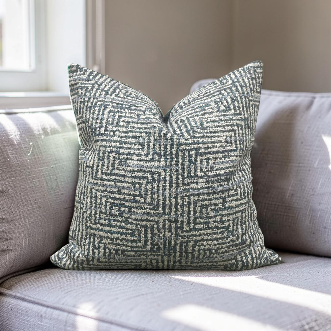 Geometric Decorative Pillow Aqua Cream and Blue 20x20" Knife Edge Cover