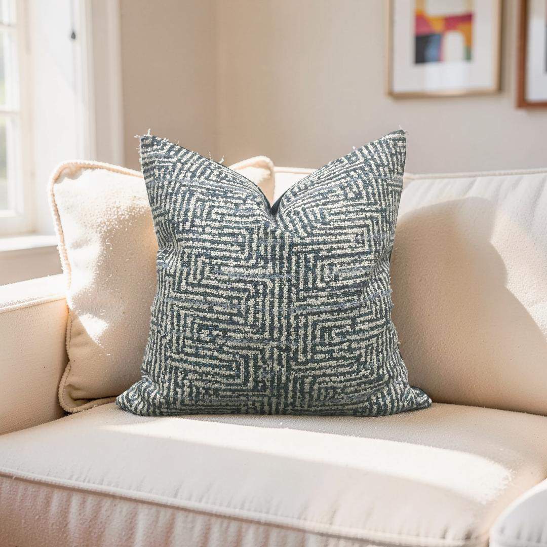 Geometric Decorative Pillow Aqua Cream and Blue 20x20" Knife Edge Cover