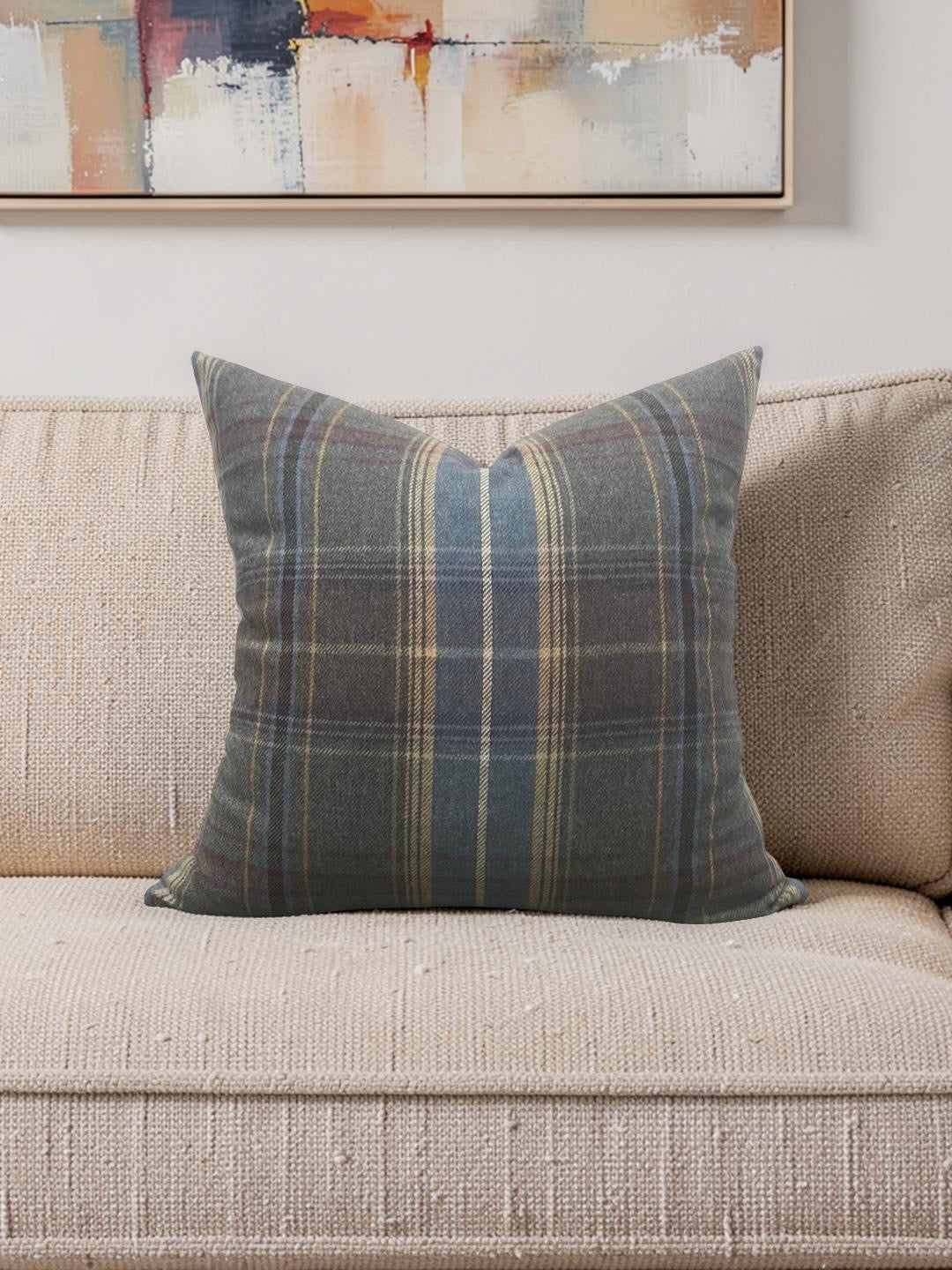 Mulberry Decorative Pillow Shetland Plaid Heather 22x22" Knife Edge Cover