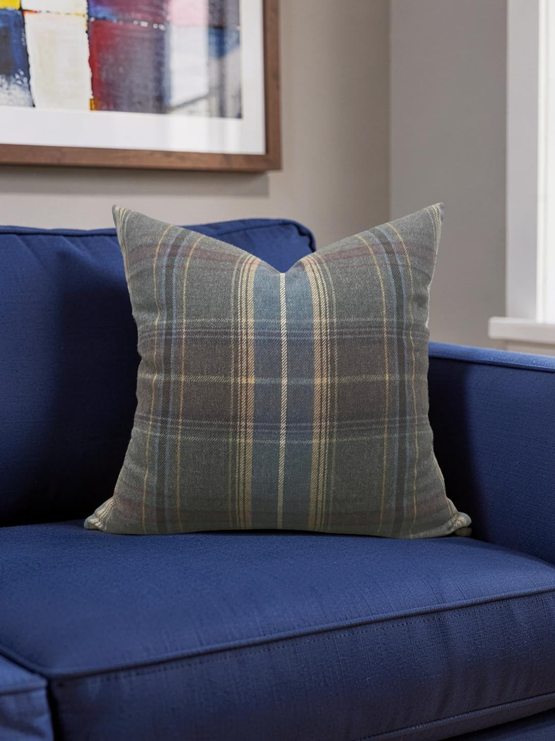 Mulberry Decorative Pillow Shetland Plaid Heather 22x22" Knife Edge Cover