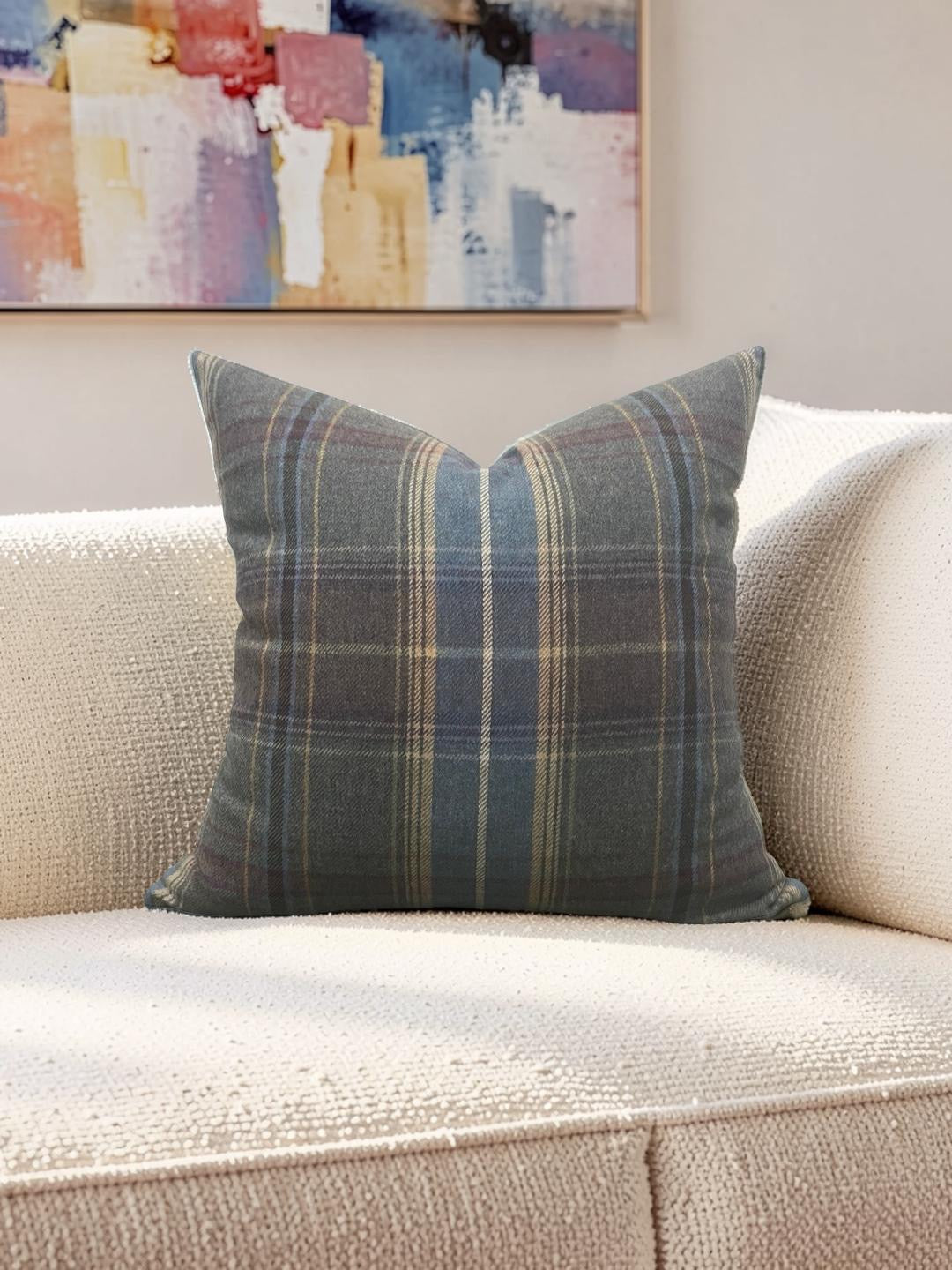 Mulberry Decorative Pillow Shetland Plaid Heather 22x22" Knife Edge Cover