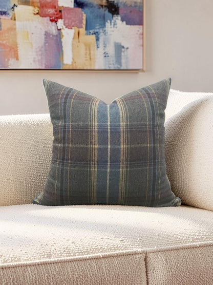 Mulberry Decorative Pillow Shetland Plaid Heather 22x22" Knife Edge Cover