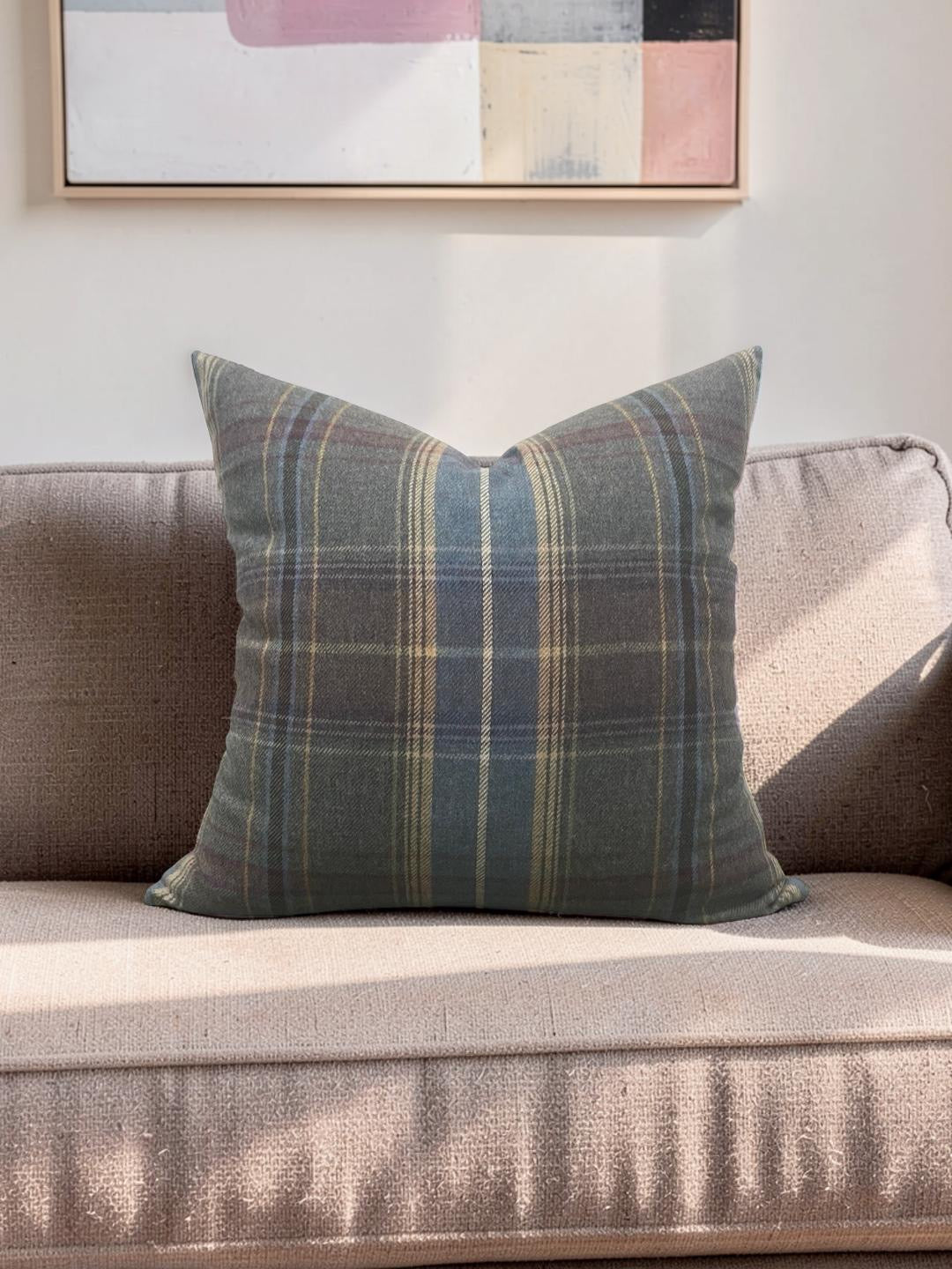 Mulberry Decorative Pillow Shetland Plaid Heather 22x22" Knife Edge Cover