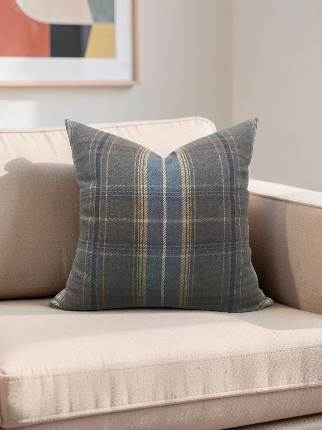 Mulberry Decorative Pillow Shetland Plaid Heather 22x22" Knife Edge Cover