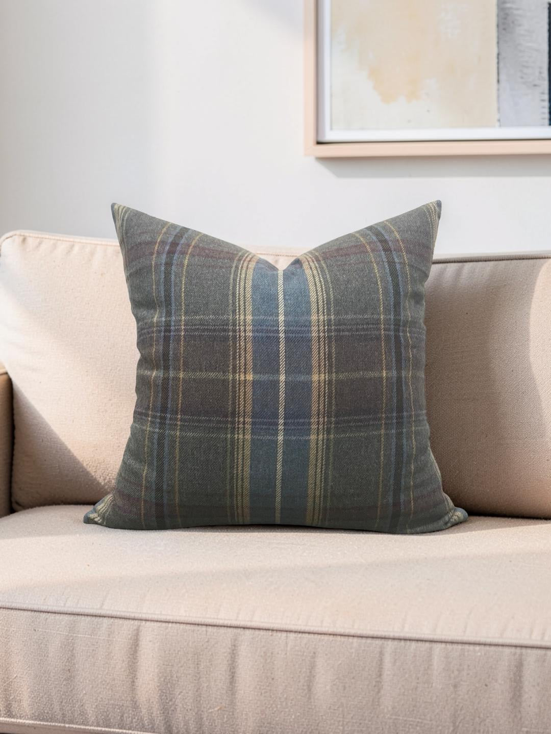 Mulberry Decorative Pillow Shetland Plaid Heather 22x22" Knife Edge Cover