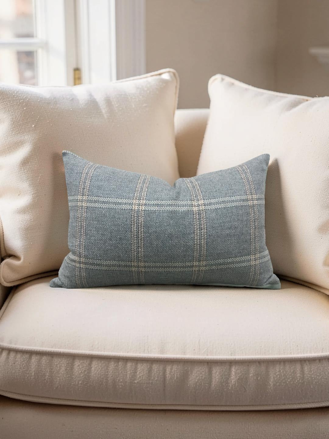 Mulberry Lumbar Pillow Walton Soft Teal 12x18" Knife Edge Cover