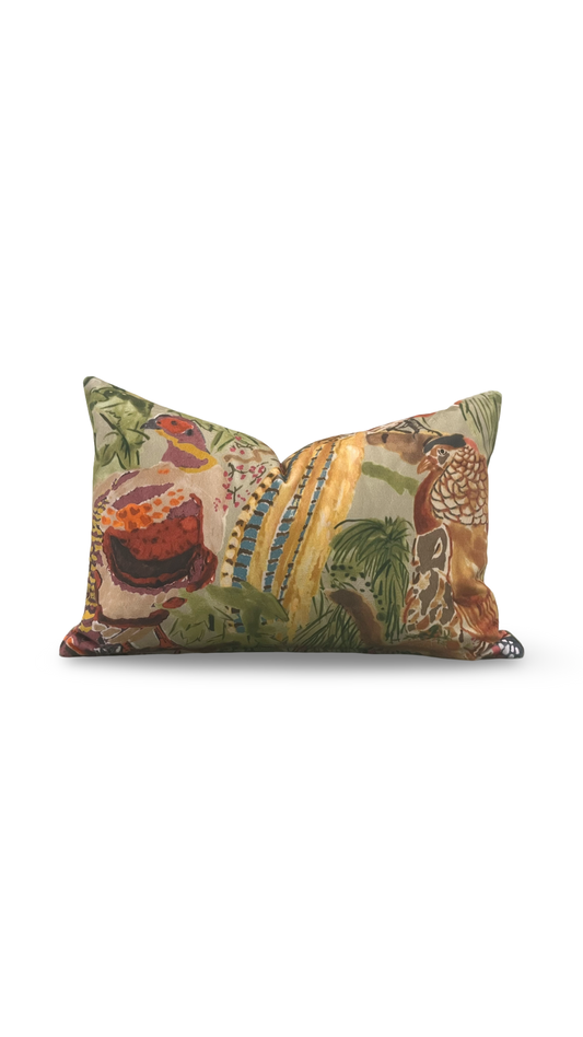 Game Birds Velvet Lumbar Pillow 12x18" Knife Edge Decorative Cover