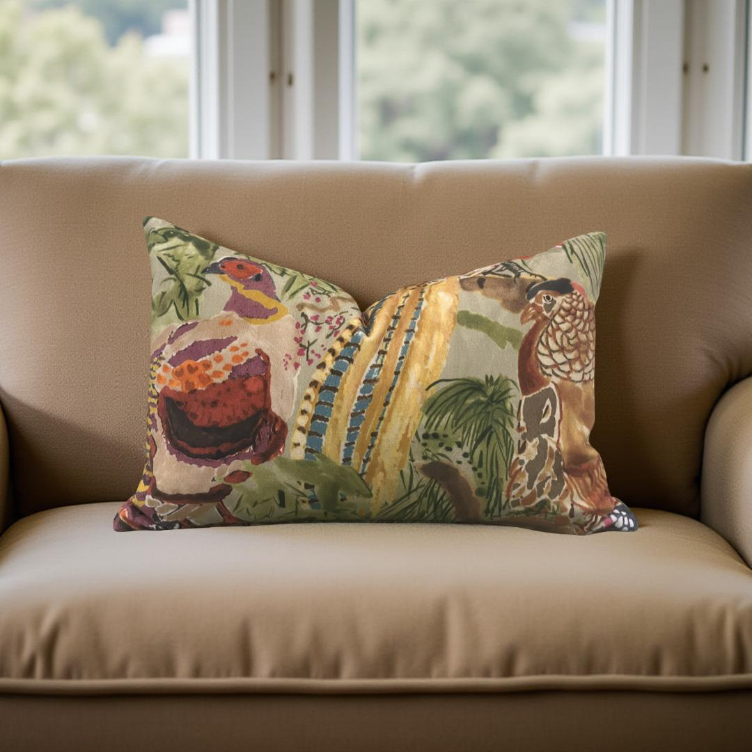 Game Birds Velvet Lumbar Pillow 12x18" Knife Edge Decorative Cover