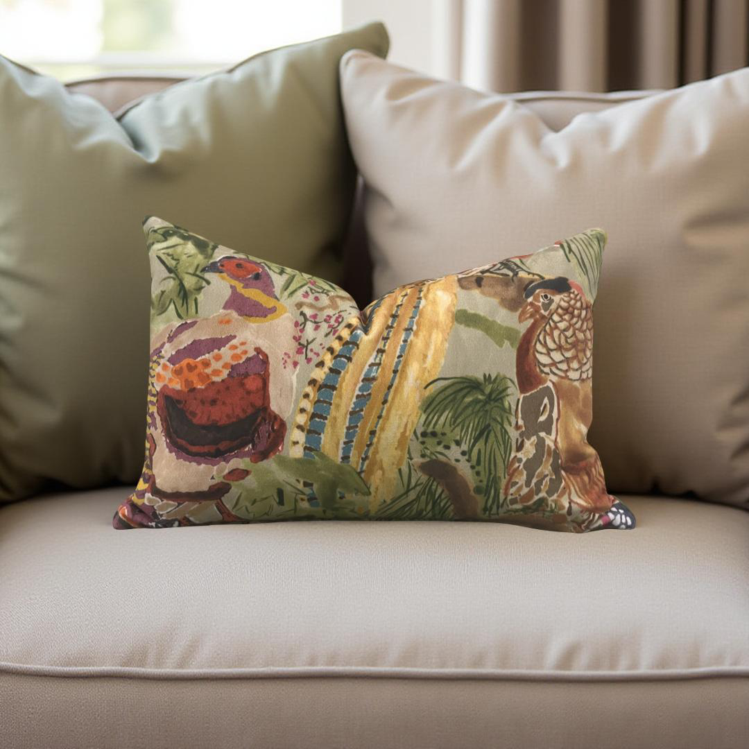 Game Birds Velvet Lumbar Pillow 12x18" Knife Edge Decorative Cover