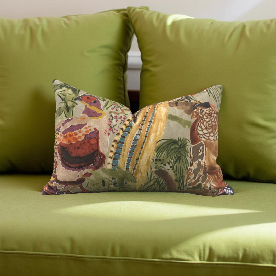 Game Birds Velvet Lumbar Pillow 12x18" Knife Edge Decorative Cover