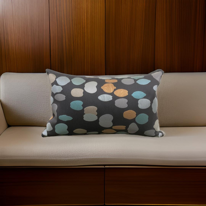 Multicolor Dots on Charcoal 12X18" Knife Edge Decorative Lumbar Pillow