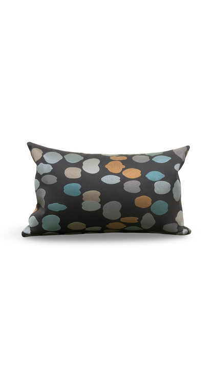 Multicolor Dots on Charcoal 12X18" Knife Edge Decorative Lumbar Pillow