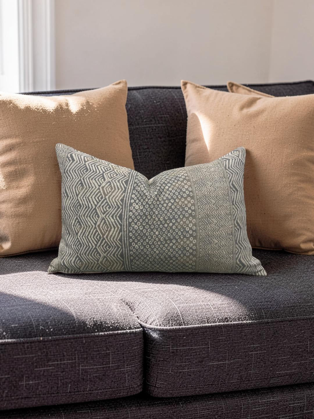 Nina Campbell Lumbar Pillow Fontibre Isabena Chocolate 12x18" Knife Edge Cover