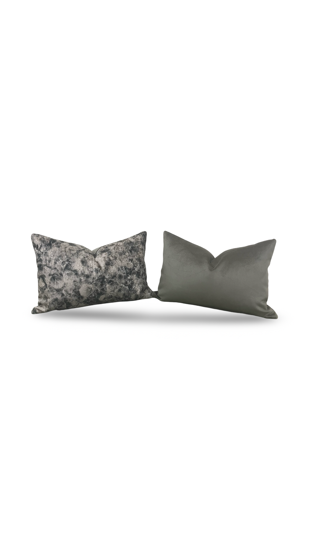Two gray pillows on a white background